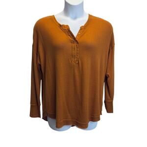 NWT Cato Waffle Knit Henley Top Large Rust Orange Long Sleeve Thermal Pullover